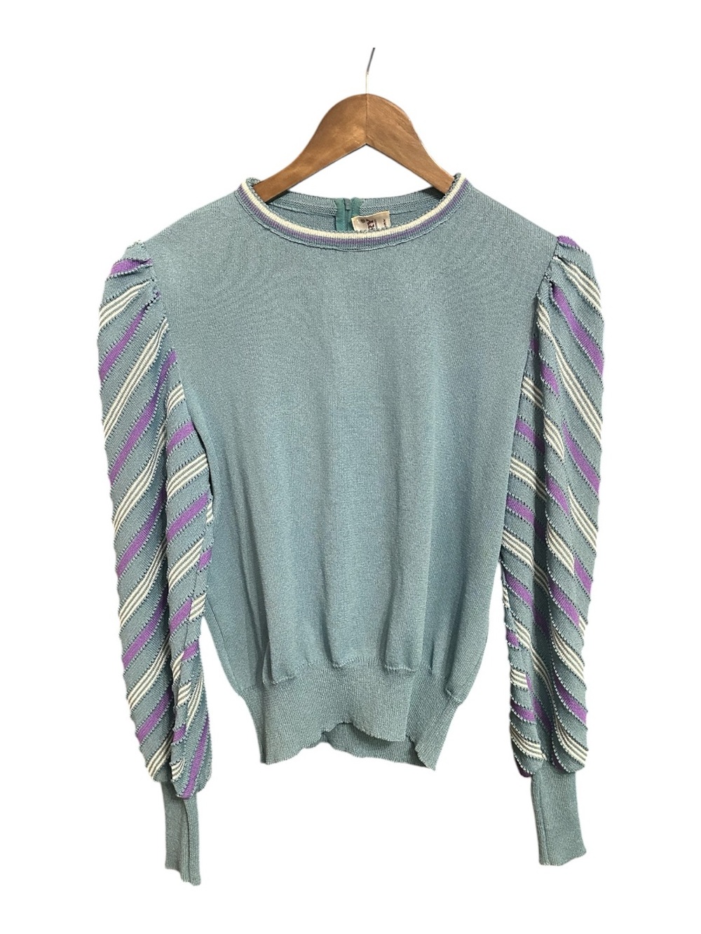 VTG Castle Berry Sweater Boho Puff Sleeve Retro Feminine Stripes Teacher Texture